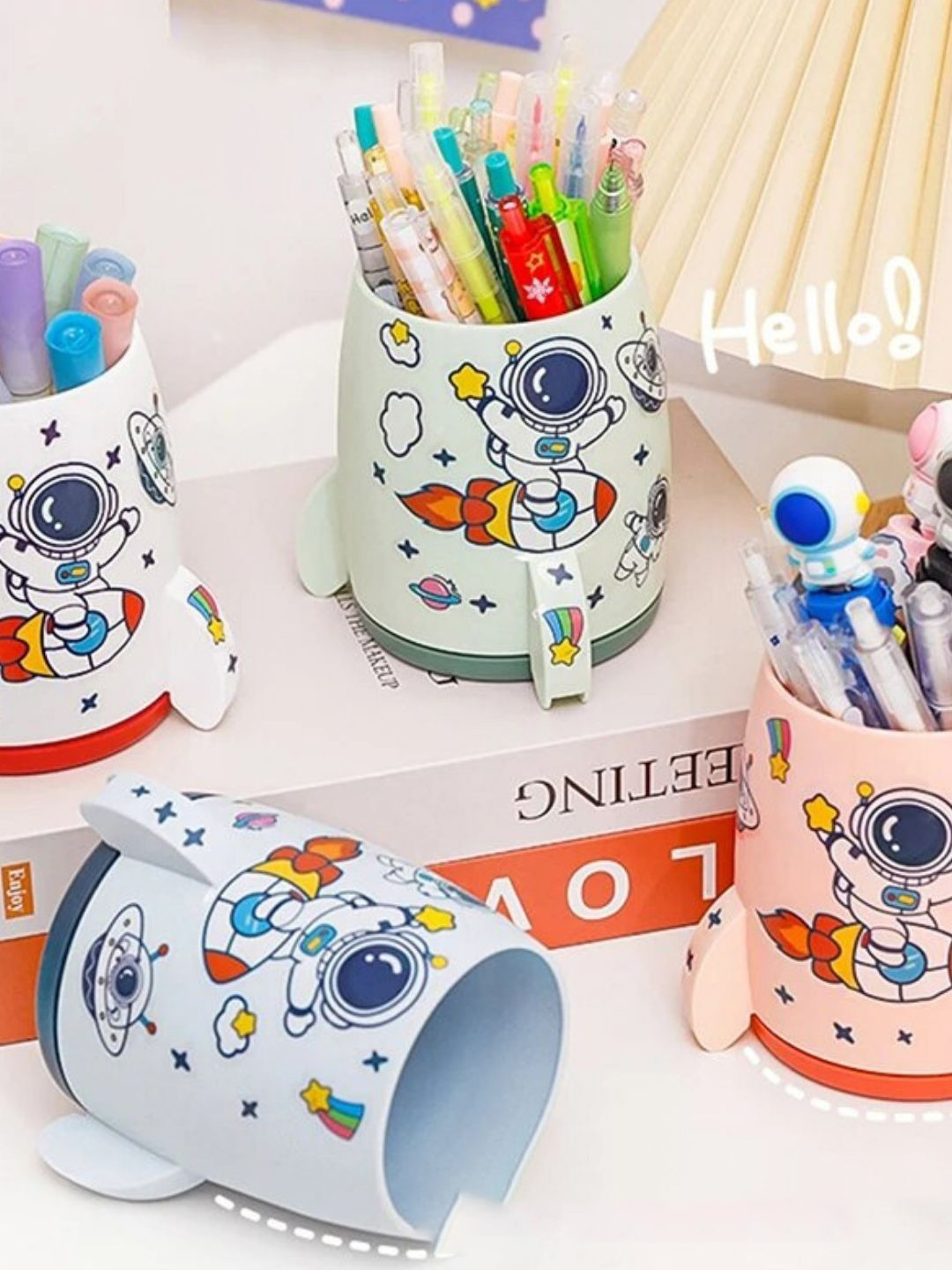 Puchku Peach Printed Desktop Storage Pen Holder Stationery Organizer