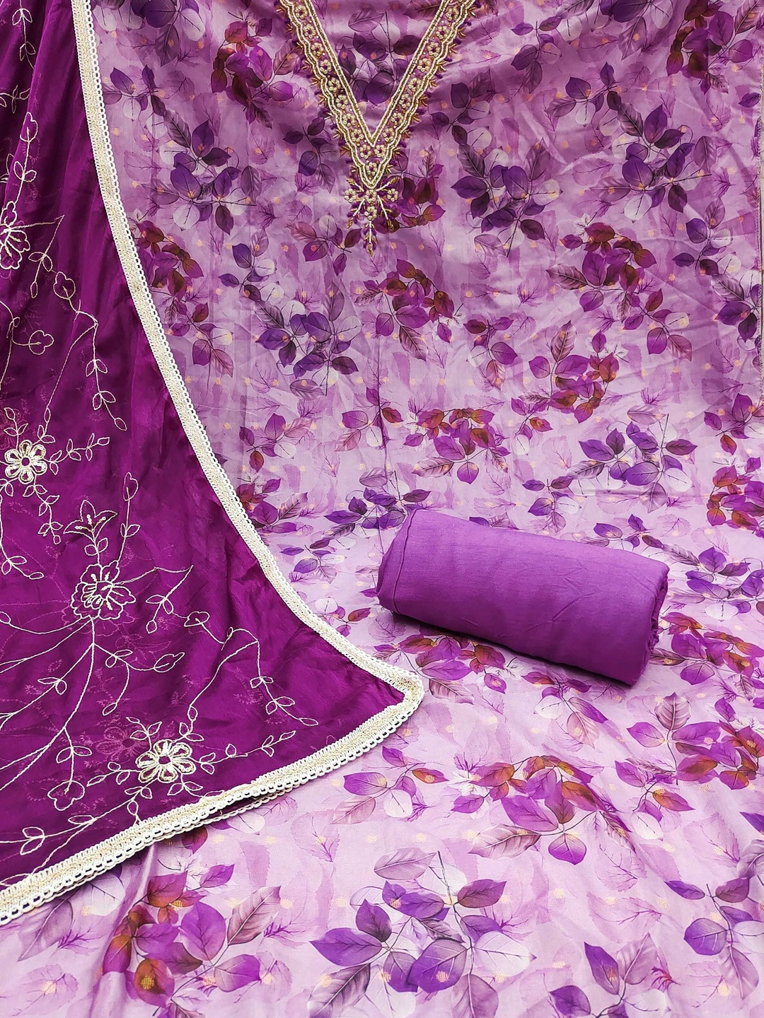 KALINI Embellished Banarasi Cotton Handwork Dress Material With Dupatta