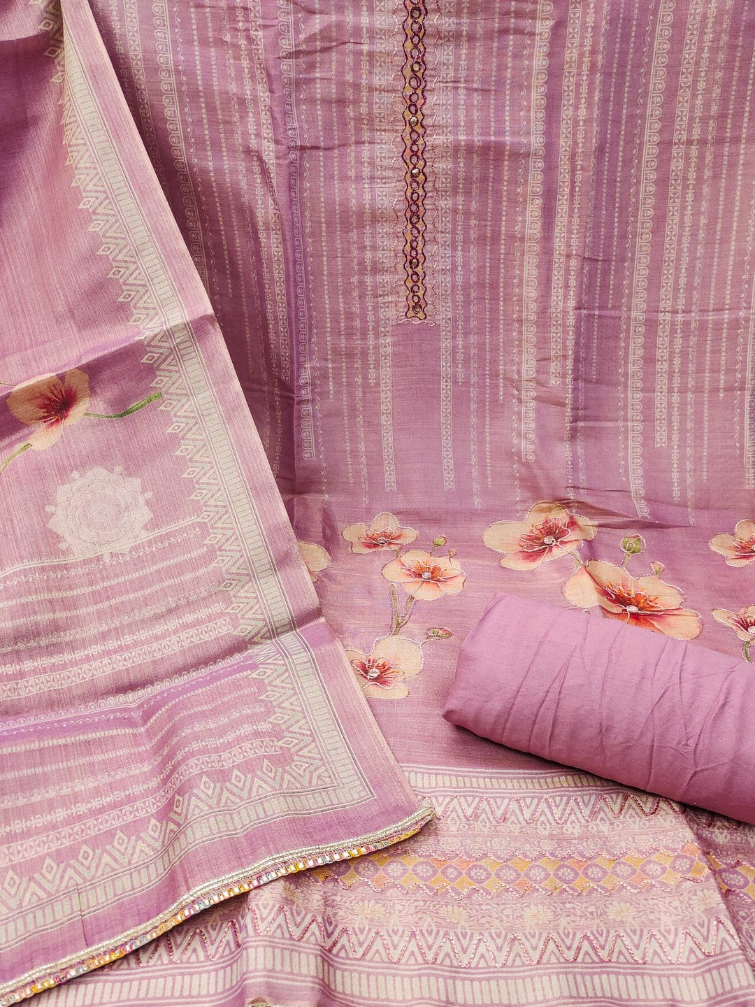 KALINI Cotton Silk Embroidery Dress Material With Dupatta