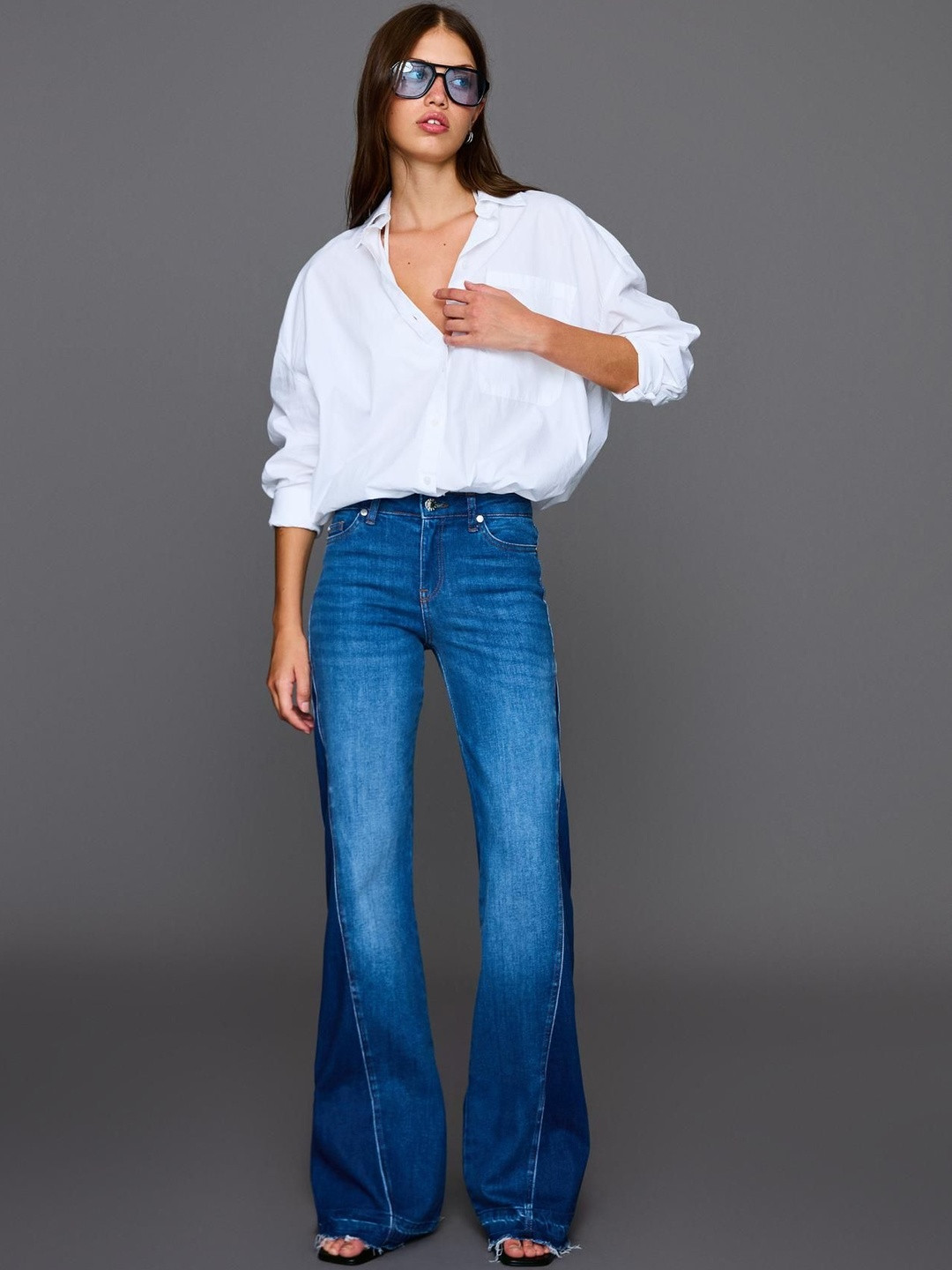 Bershka Contrasting Flared Jeans