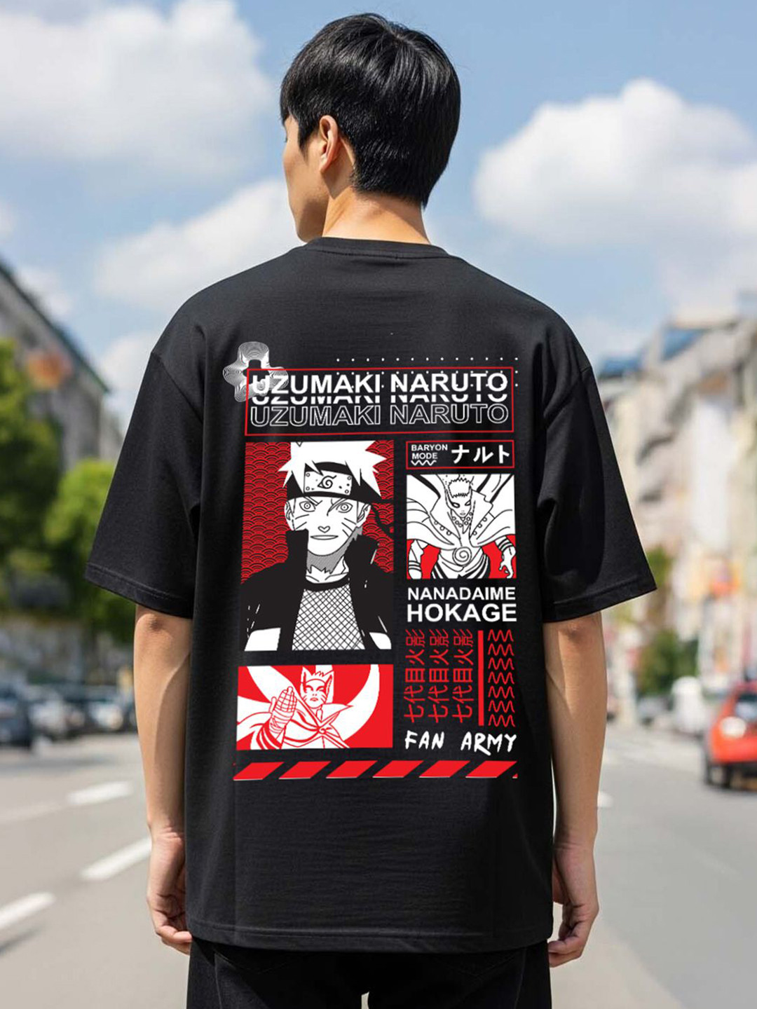 MaverIQ Men Naruto Printed Oversized T-shirt