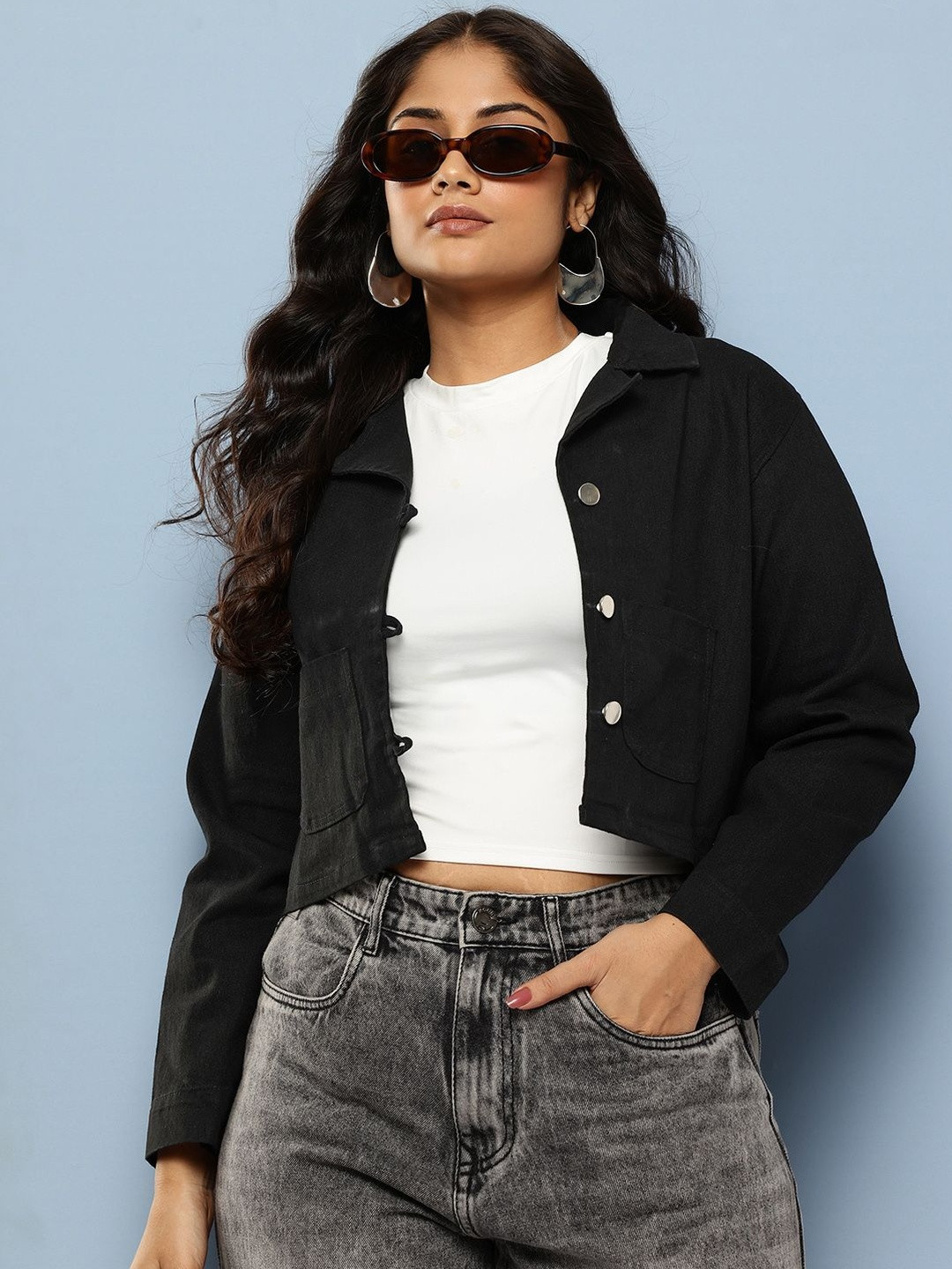 CORSICA Women Black Cotton Denim Jacket