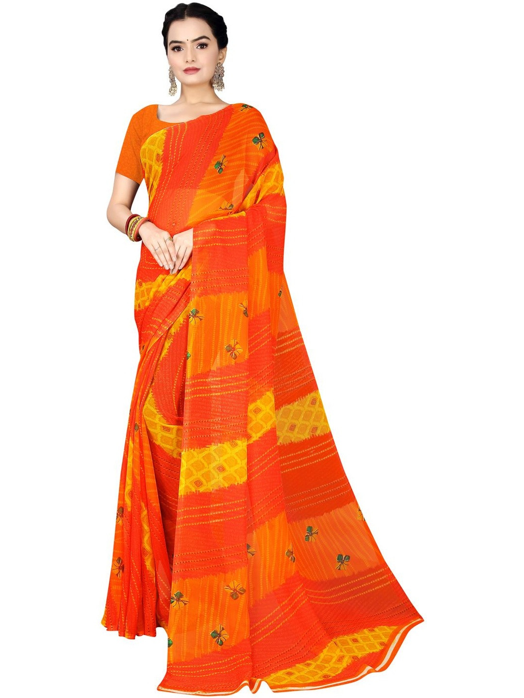 Moda Rapido Women Orange Abstract Traditional Pure Georgette Saree