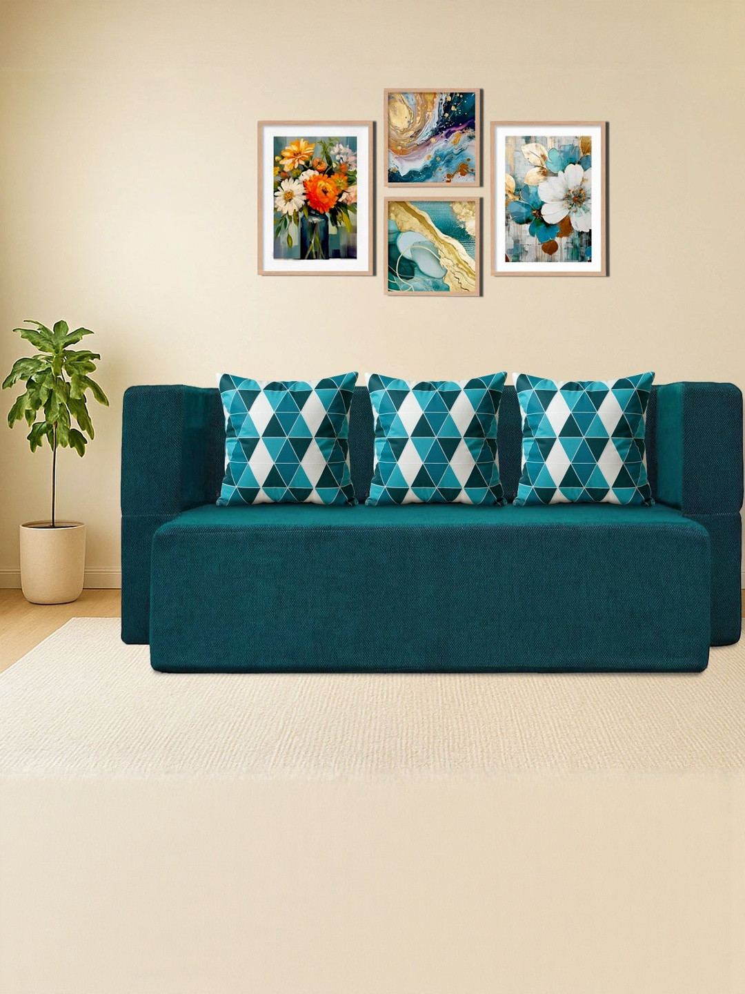 Clex Sea Green Foldable Inflatable Sofa Cum Bed