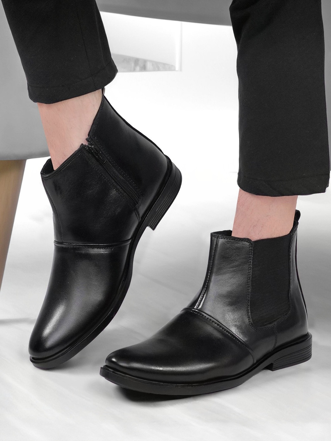 Overstar Men Black Synthetic Patent Chelsea Boots