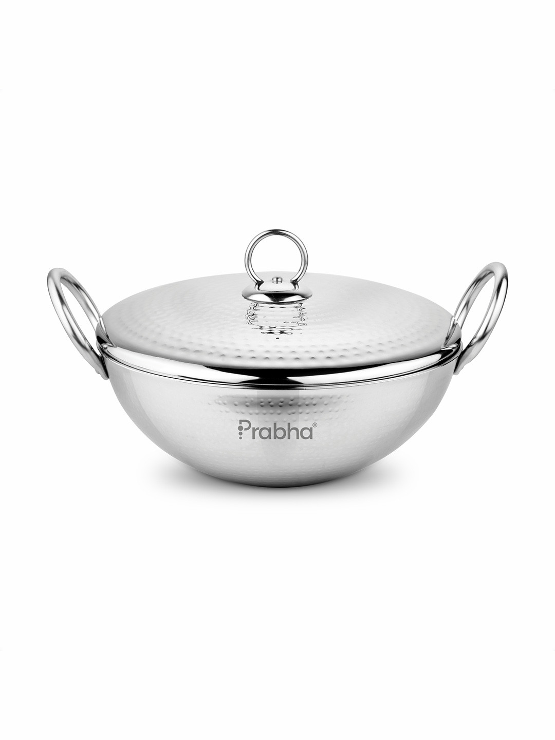 Prabha Stainless Steel With Lid Magnum Hammered Heavy Bottom Kadhai -1 L