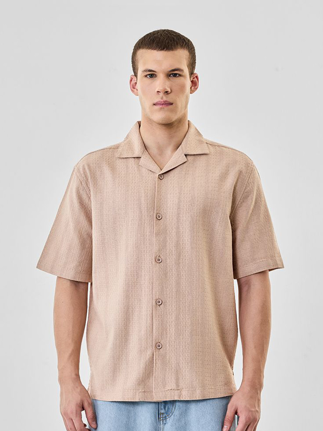 Snitch Men Textured Boxy Cotton Casual Shirt