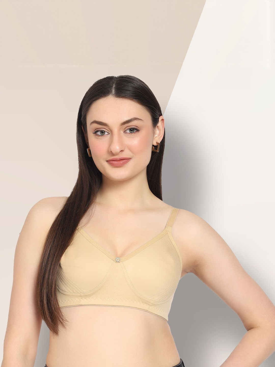 Clothonics Women Pack Of 2 Beige & Pink Seamless Double Layer Medium Coverage Cotton Bra