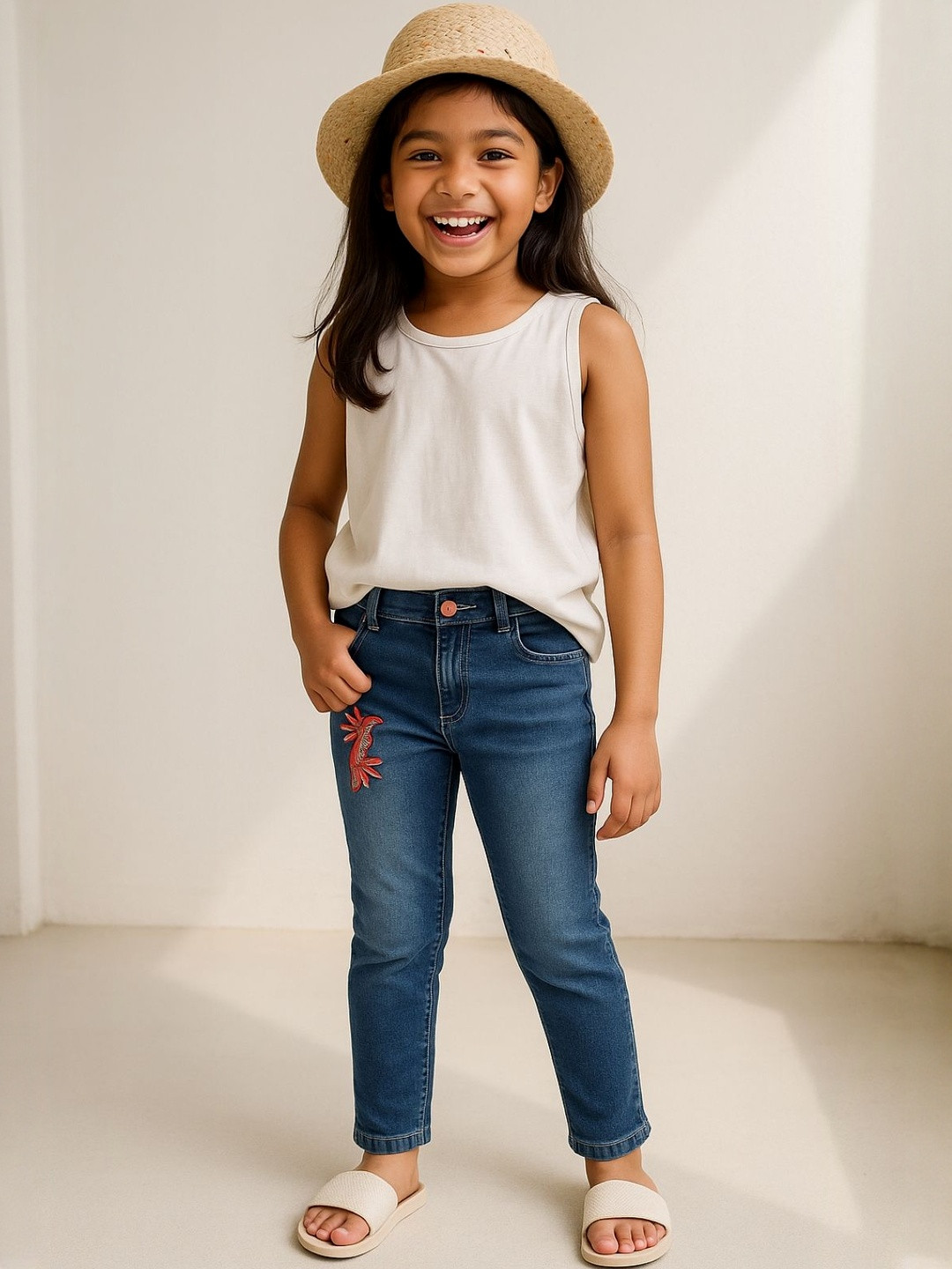 TALES & STORIES Kids-Girls Blue Cotton Stretchable Jeans