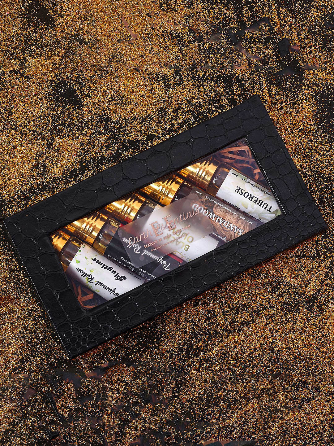 Earth Essentials Set Of 5 Playtime, Black Oud, Sandalwood &Tuberose Attar - 4 ml Each