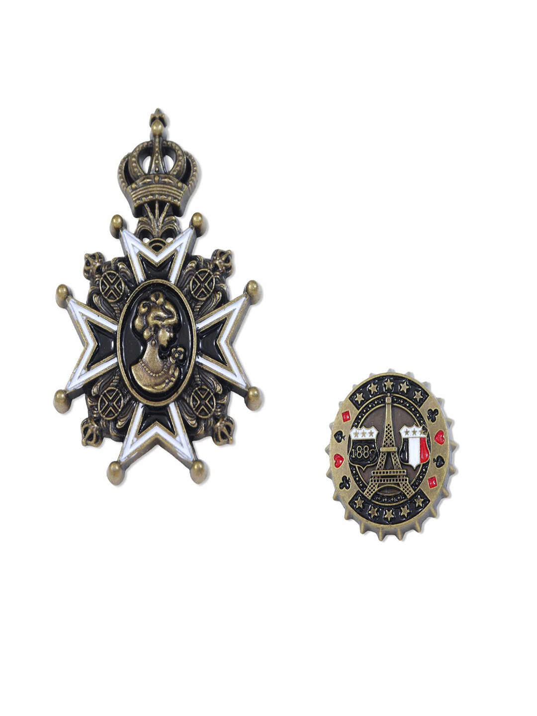 ADORN Set Of 2 Unisex Crown Medallion Shaped Minimal Broochs