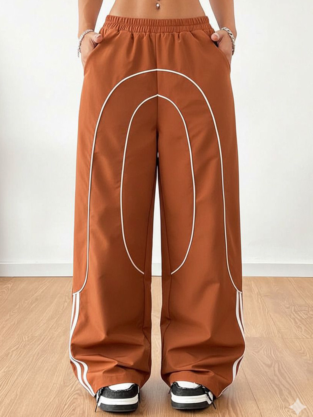 Pookiie Women Stripe Detail Relaxed Loose Fit Trousers