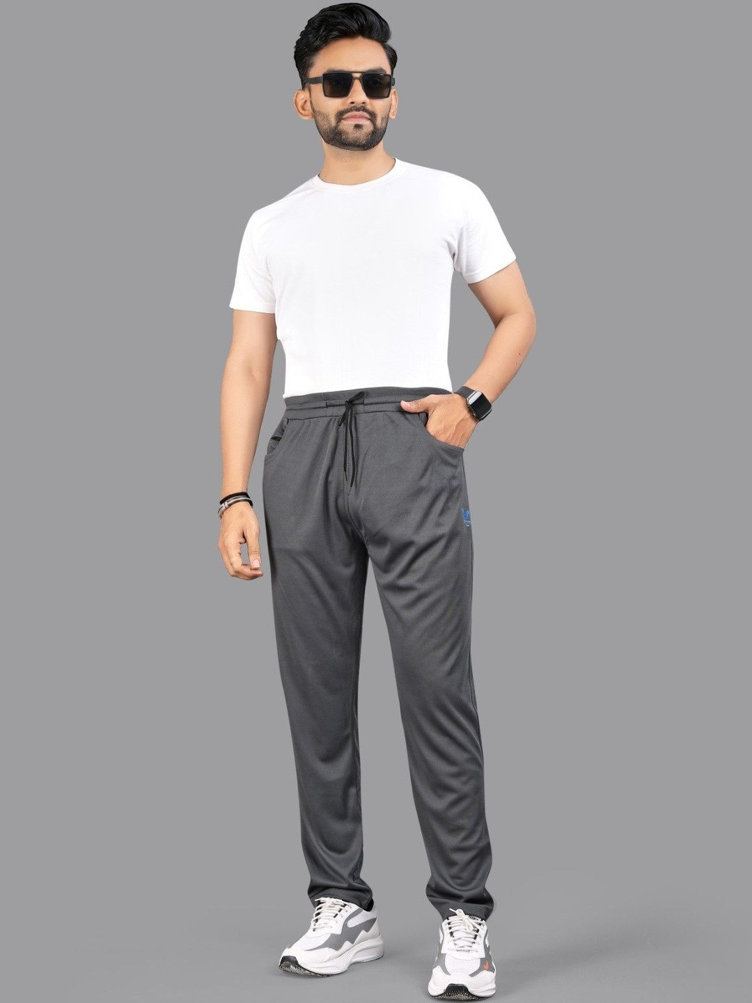 ISUEL FAB Men Grey Cotton Solid Running Relaxed Fit Track Pants
