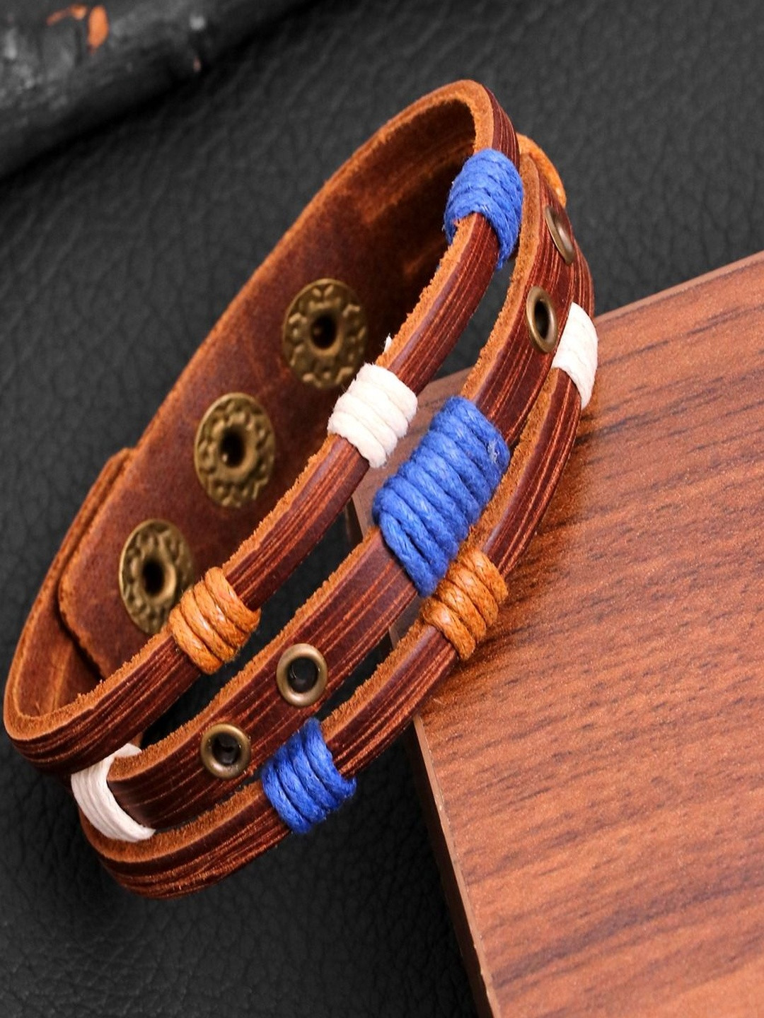 Jewelgenics Men Brown Braided Wristband Leather Wraparound Bracelet