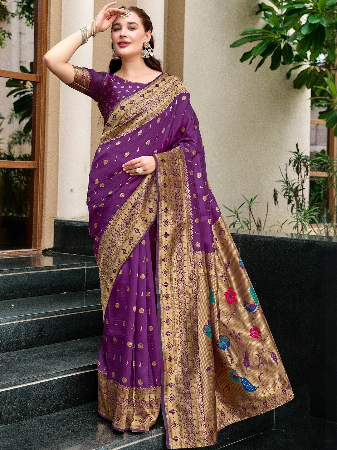 Suha Women Purple Intricate Woven Design Art Silk Ethnic Saree