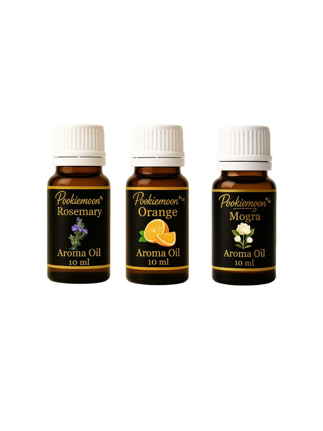 Pookiemoon Set Of 3 Premium Essential Oil Rosemary Orange & Mogra