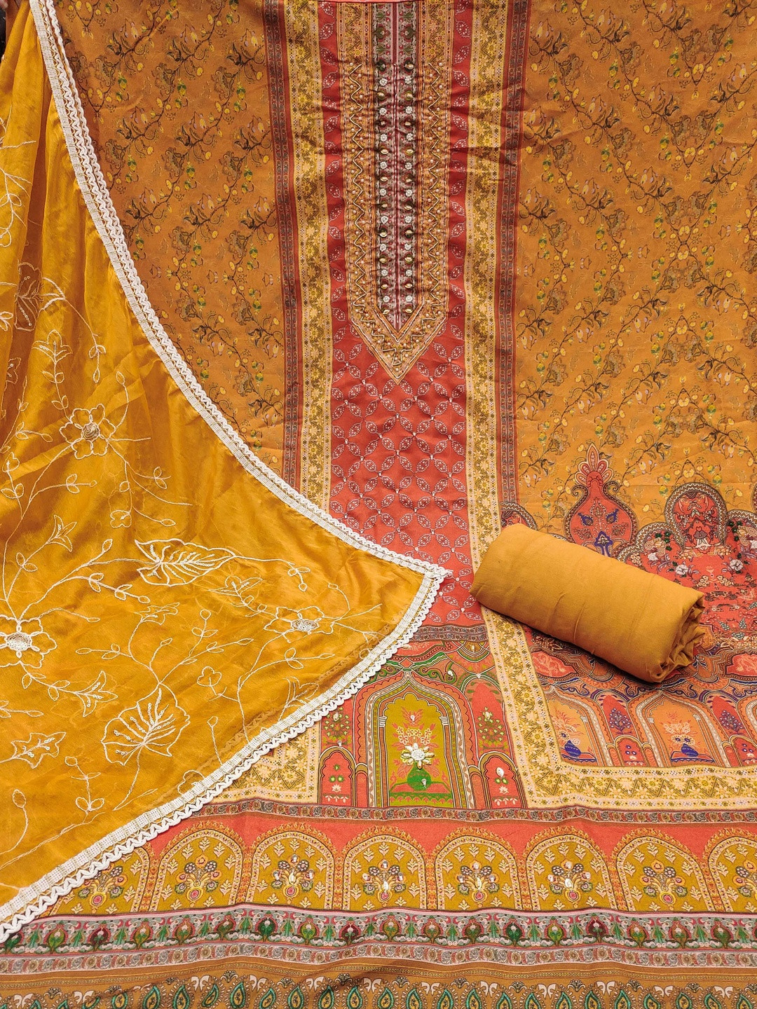 KALINI Women Multi Fandy Silk Sequence Embroidered Unstitched Dress Material