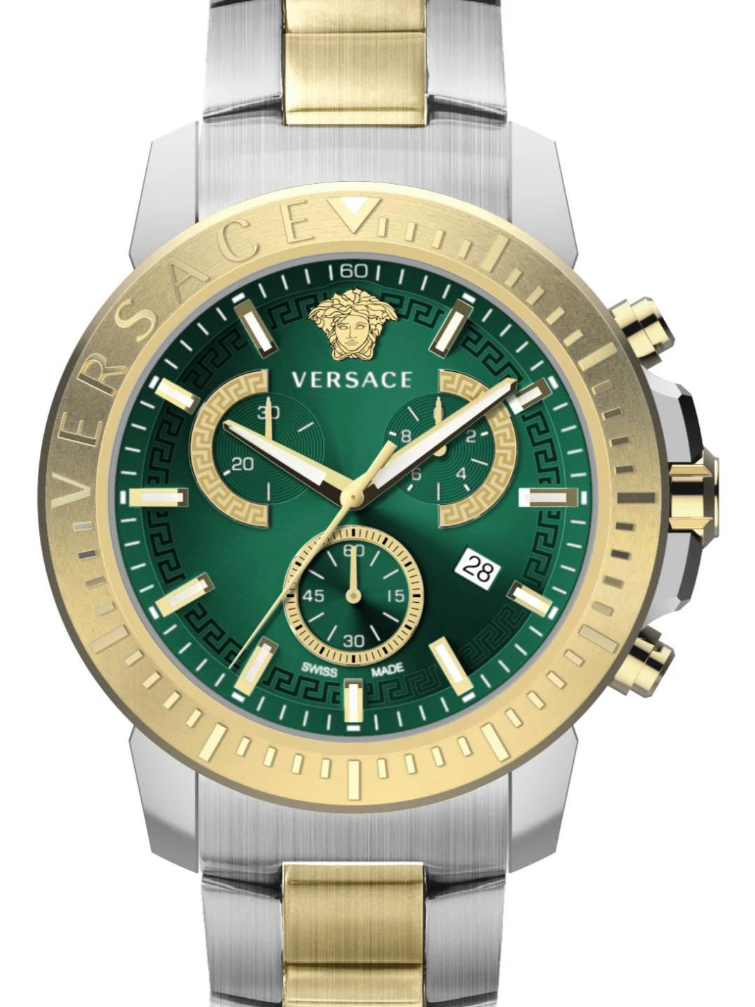Versace Men Brass Dial & Stainless Steel Bracelet Style Straps Analogue Watch VE2E00421