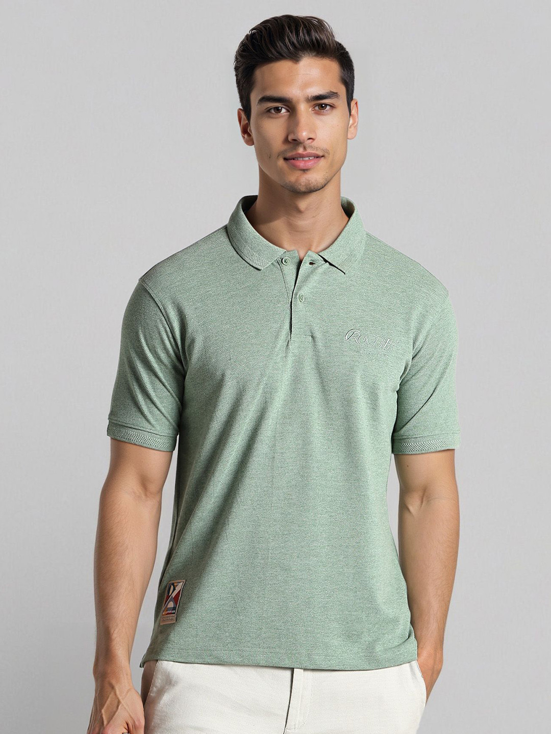 Crocodile Men Brand Logo Self Design Polo Collar Slim Fit T-shirt