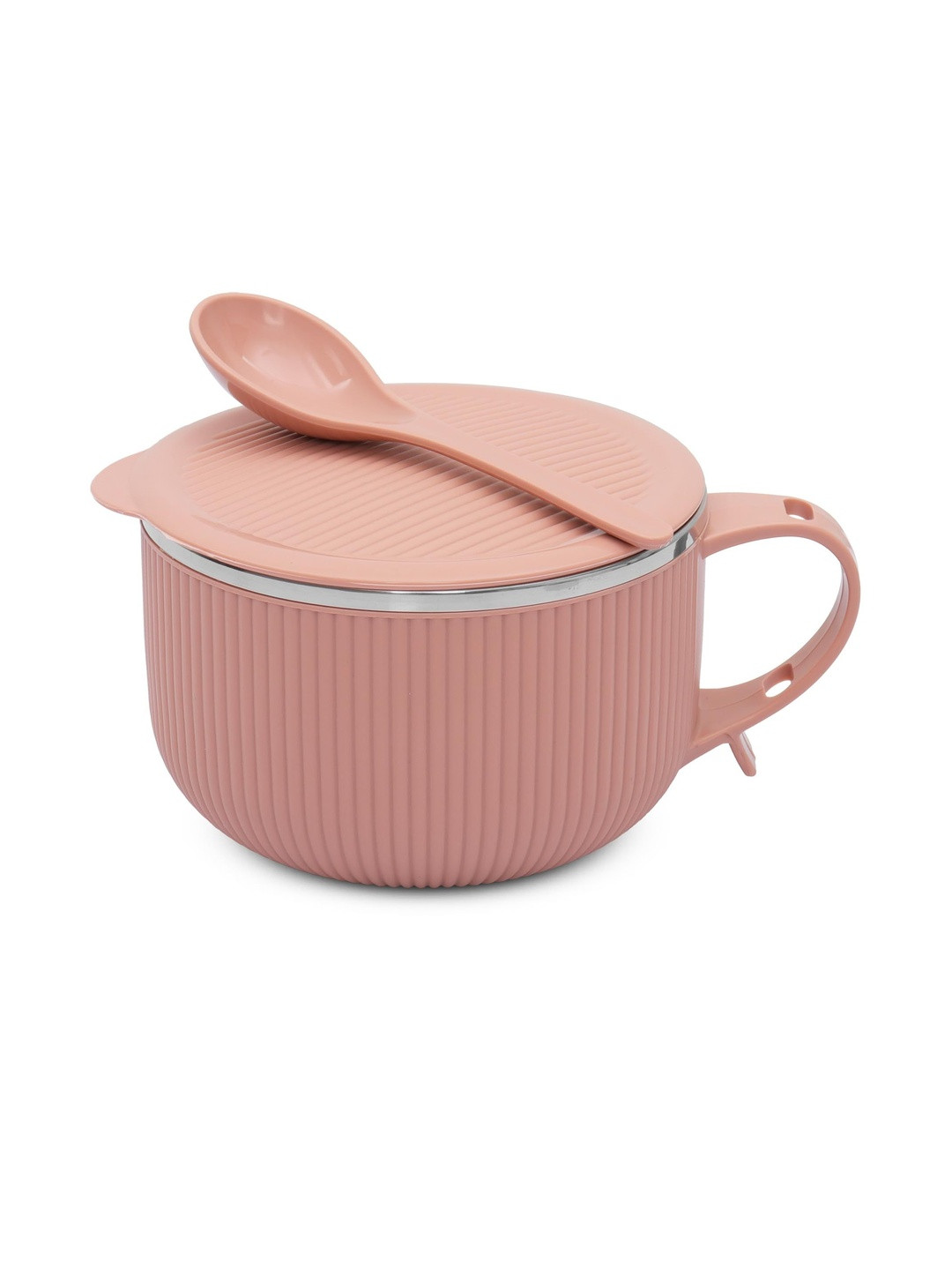 JAYPEE PLUS Pink Textured Stainless Steel Soup Bowl With Lid & Spoon