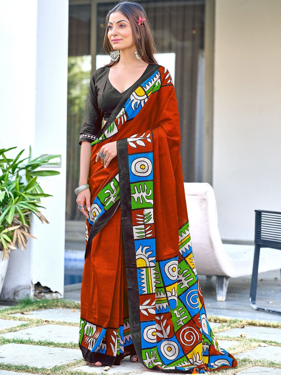 Anouk Women Red Batik Print Pure Cotton Saree