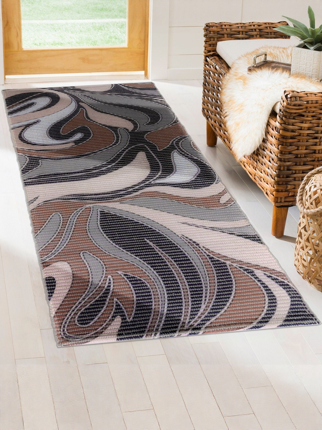 Homzz Rectangular Ethnic Motif Hand Woven Non Shredding Rectangular Indoor Floor Mat