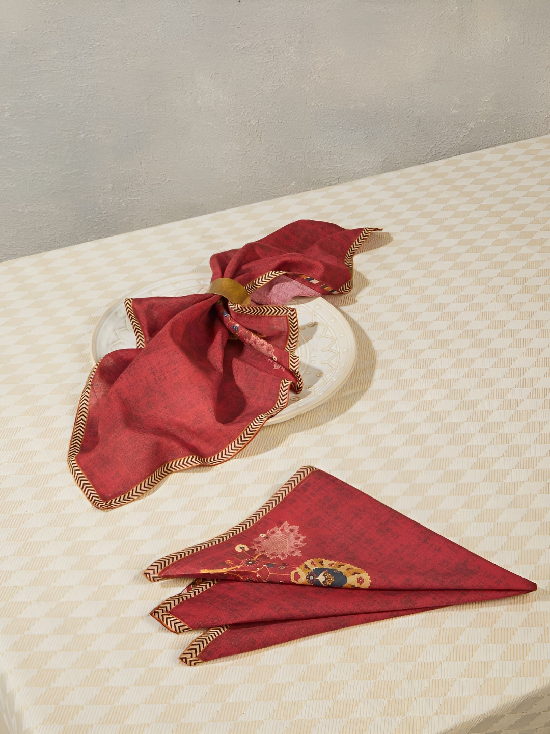 Fabindia Zhuri Yellow & Red 6 Pieces Printed Cotton Table Napkins