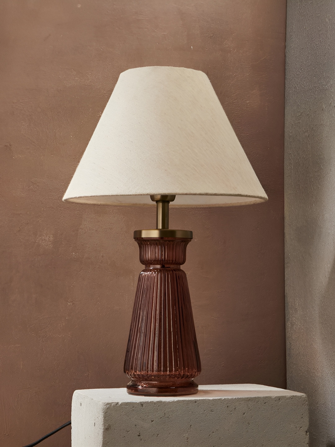 Fabindia Hamza Brown Textured Glass Table Lamp