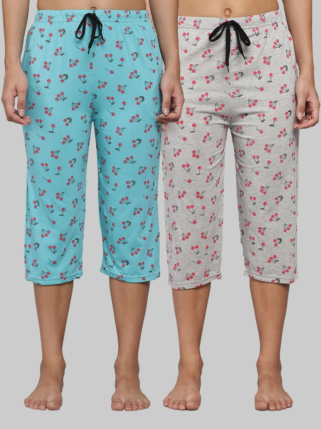 TRENDY WORLD Women Pack of 2 Printed Relaxed Fit Cotton Capris