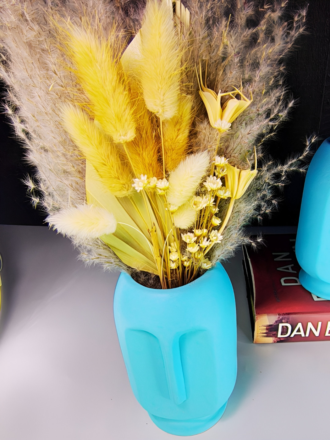 TheYUGO Blue 2 Pieces Abstract Face Shaped Textured Ceramic Flower Vases