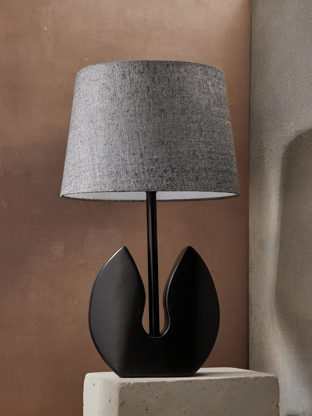 Fabindia Zareen Black & grey Wood Frustum Shaped Table Lamp With Shade
