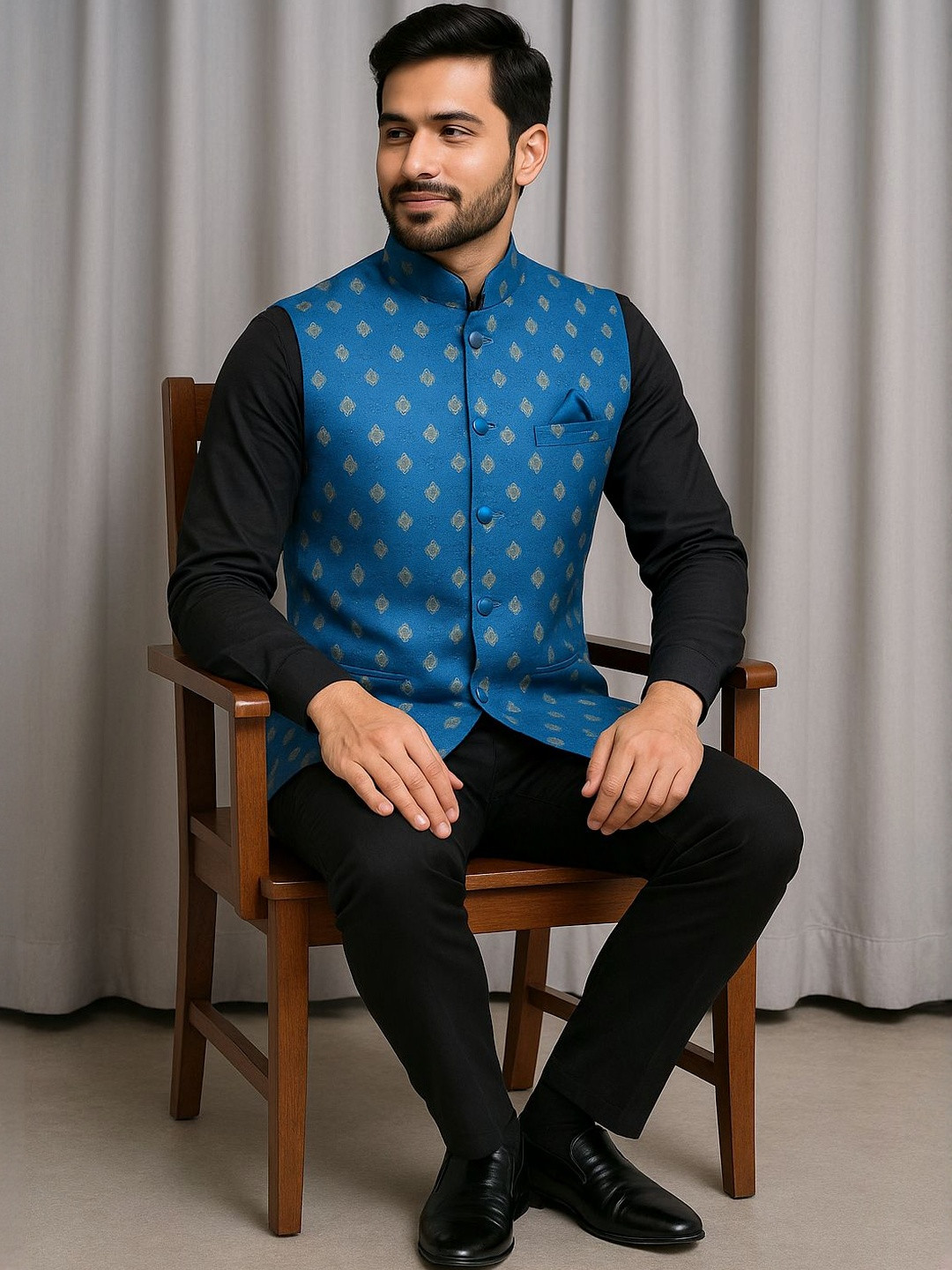 SHAHI ACHKAN Men Jacquard Woven Design Nehru Jacket
