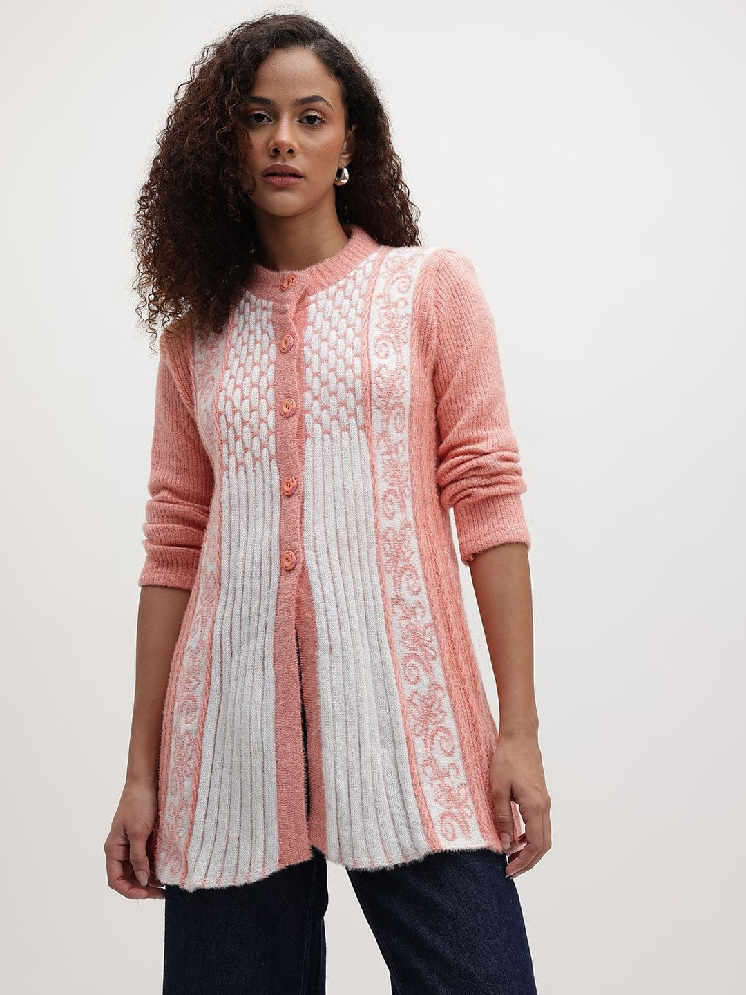 Roadster Women Peach Wool Cardigan Sweaters