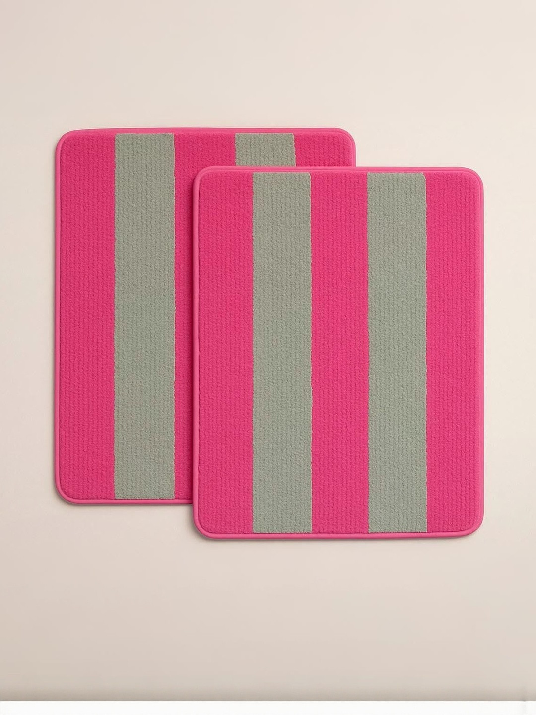 Adhigams Pink & Grey 2 Pieces Super Soft & Anti Slip Microfiber Bath Rugs