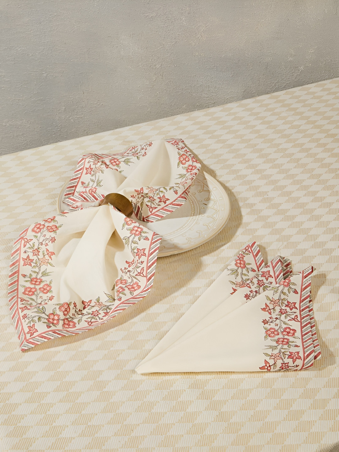 Fabindia Sienna Coral & White 6 Pieces Printed Cotton Table Napkins