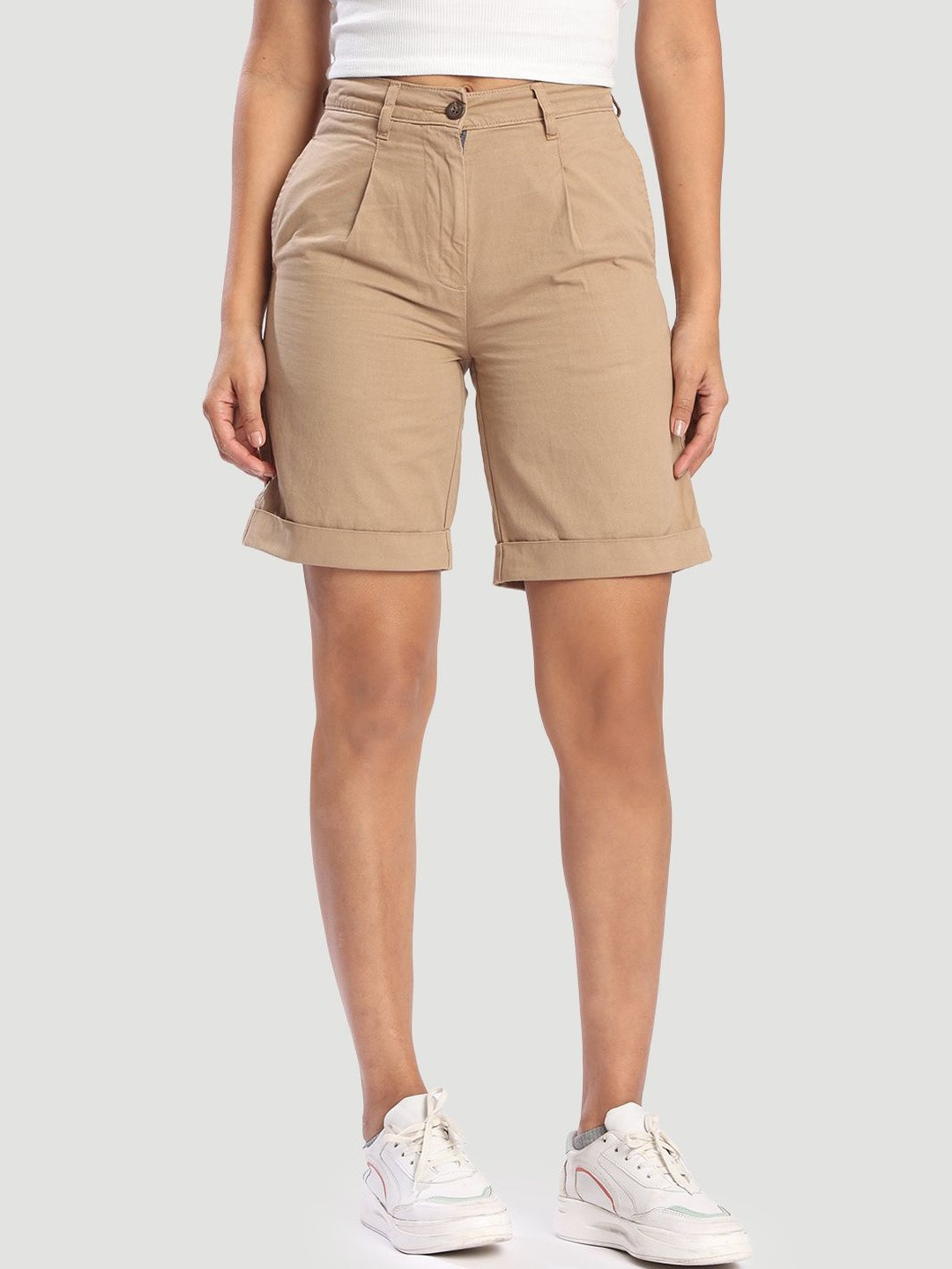 Roadster Women Beige Regular Fit Bermuda Shorts