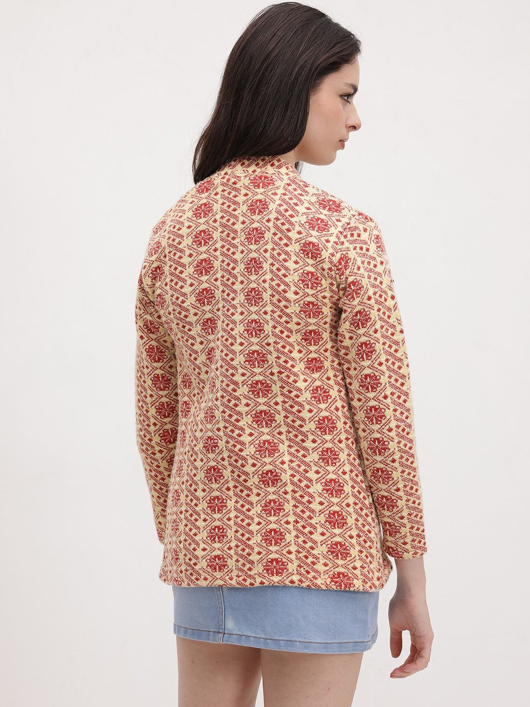 Roadster Women Red & Yellow Woollen Cardigan