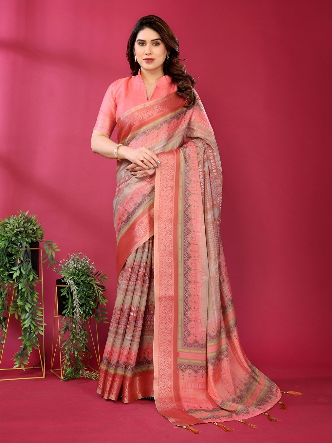 Shriyangan Kalamkari Woven Design Border Zari Details Kanjeevaram Saree