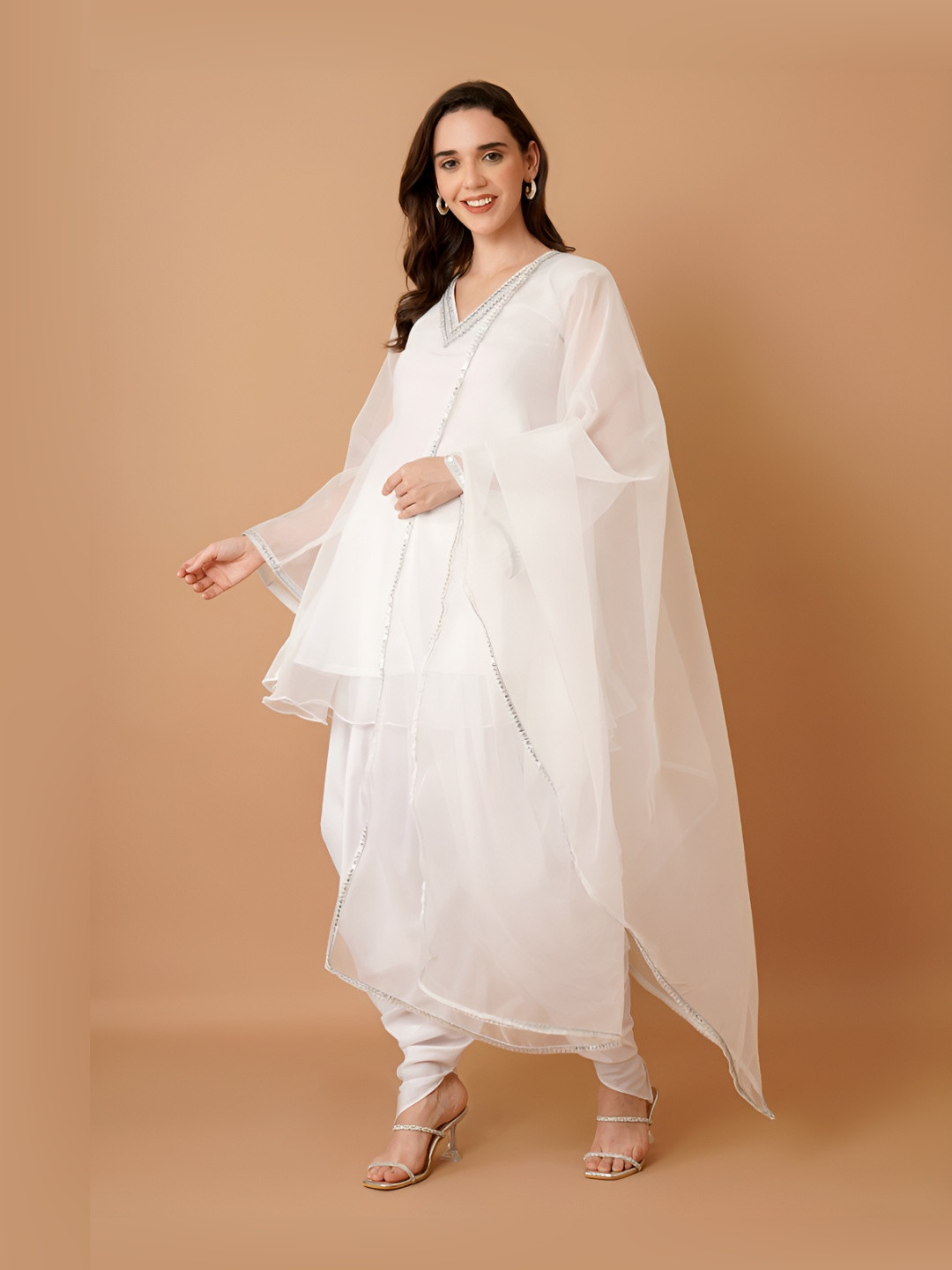 Magnetism Women Solid A-Line Kurta with Dhoti Pants & Dupatta