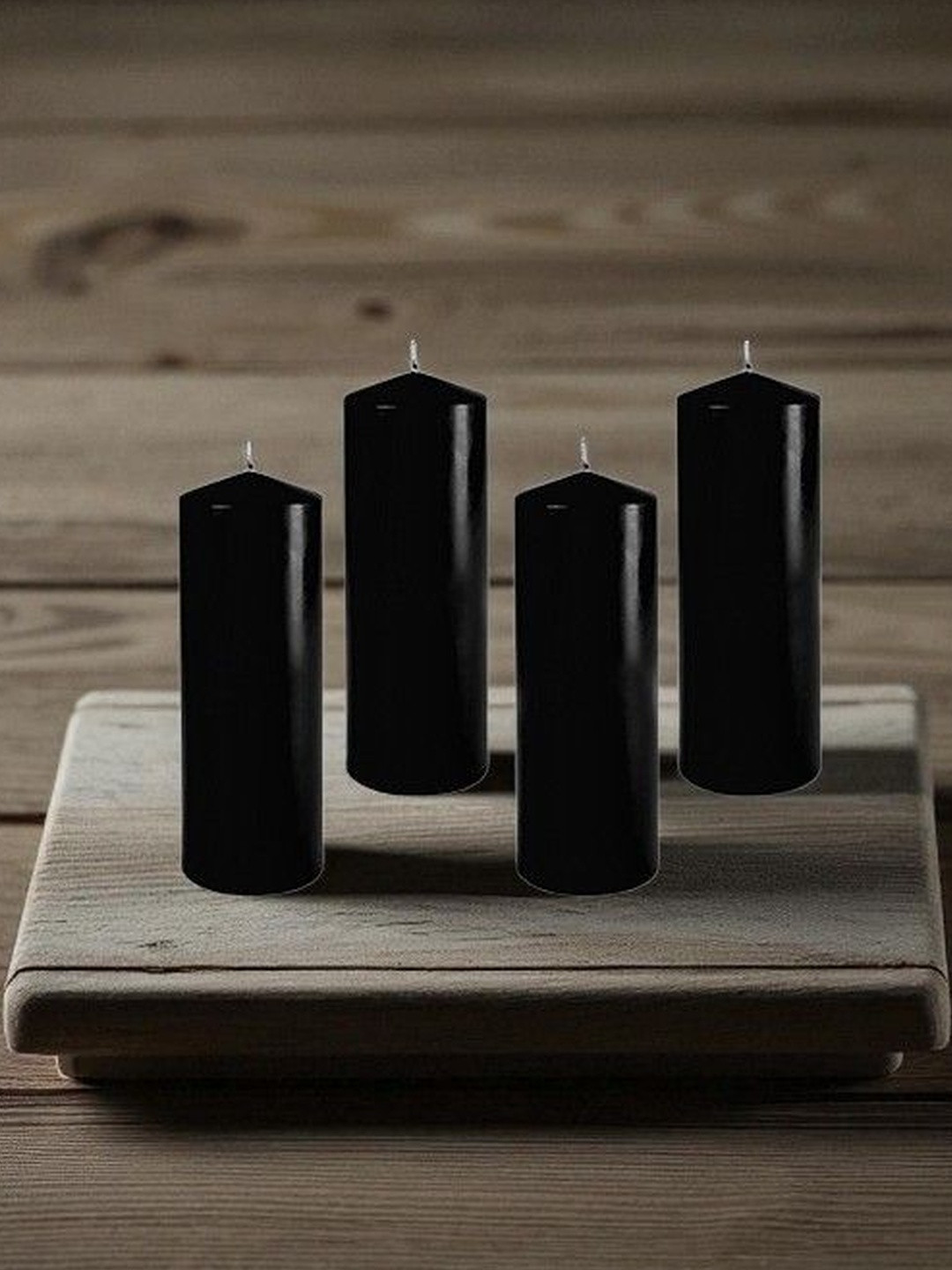 ASIDEA Black Pack Of 4 Pillar Candle