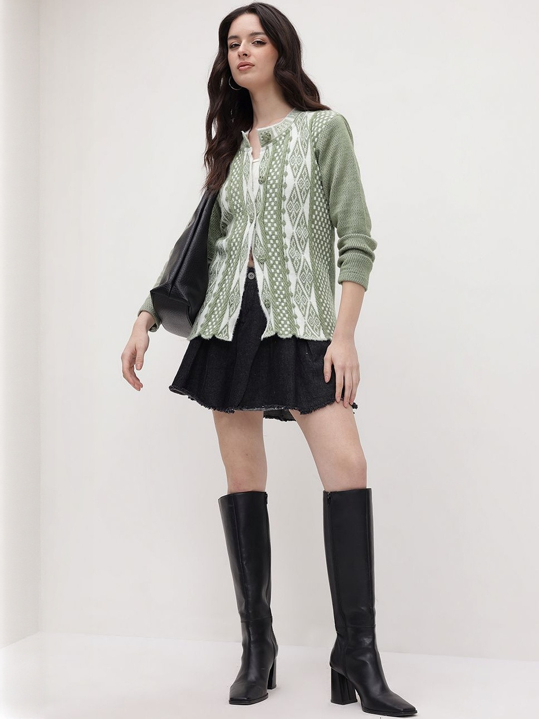 Roadster Women Green Wool Cardigan Sweaters