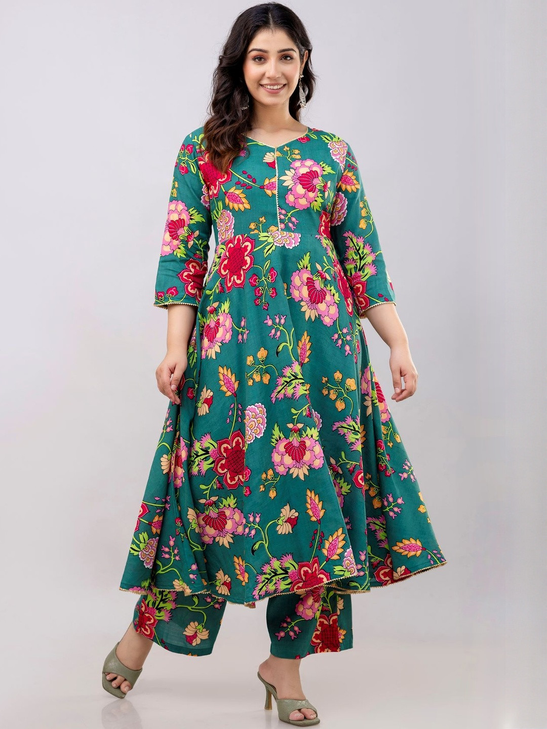 KALINI Women Floral Printed Empire Kurta with Trousers