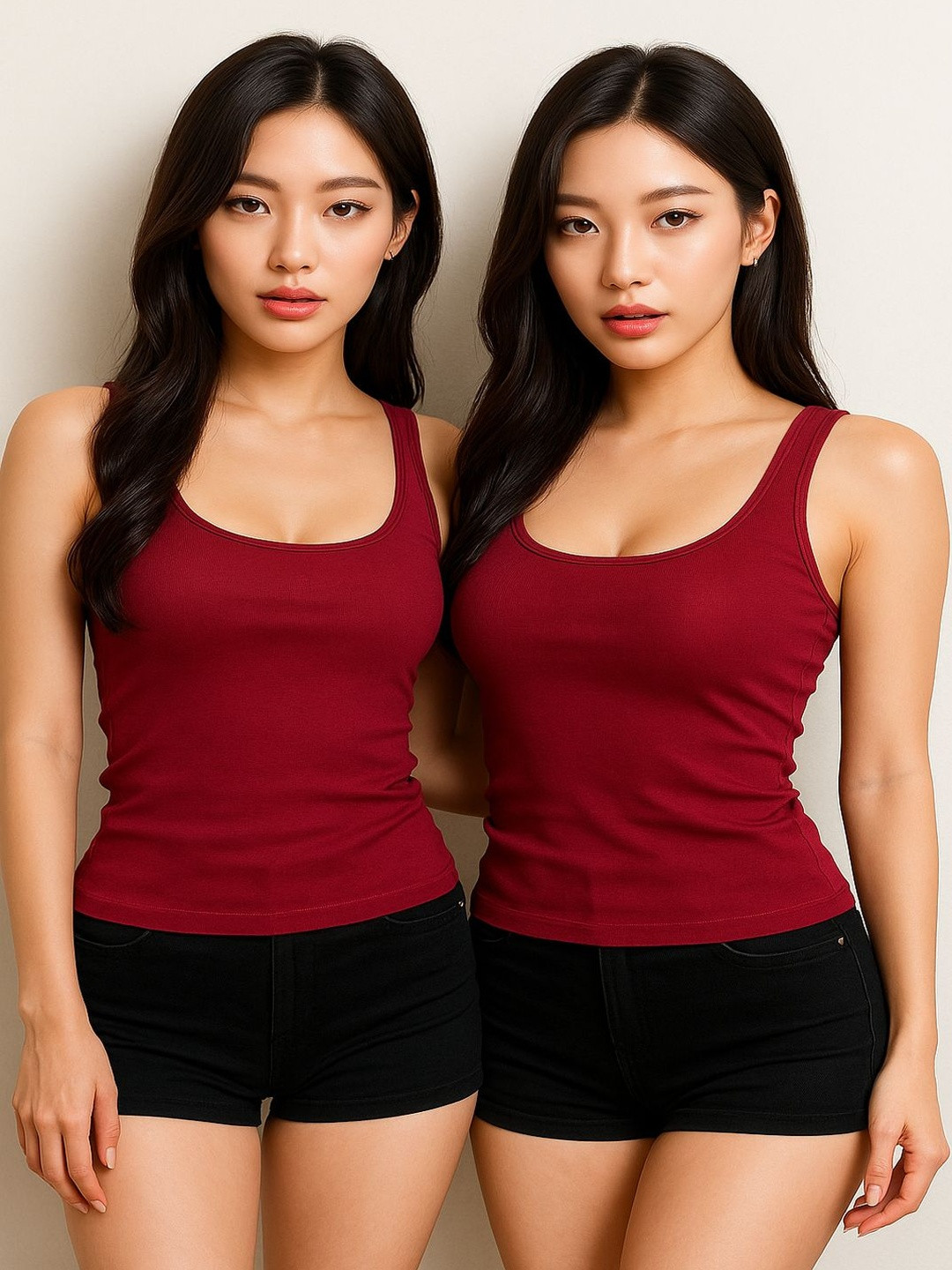 Cortica Women Maroon Set Of 2 Cotton Solid Spaghetti Strap Camisoles