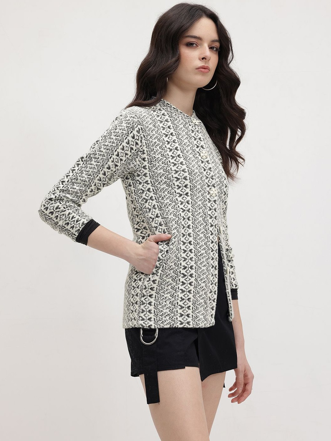 Roadster Women White Wool Cardigan Sweaters