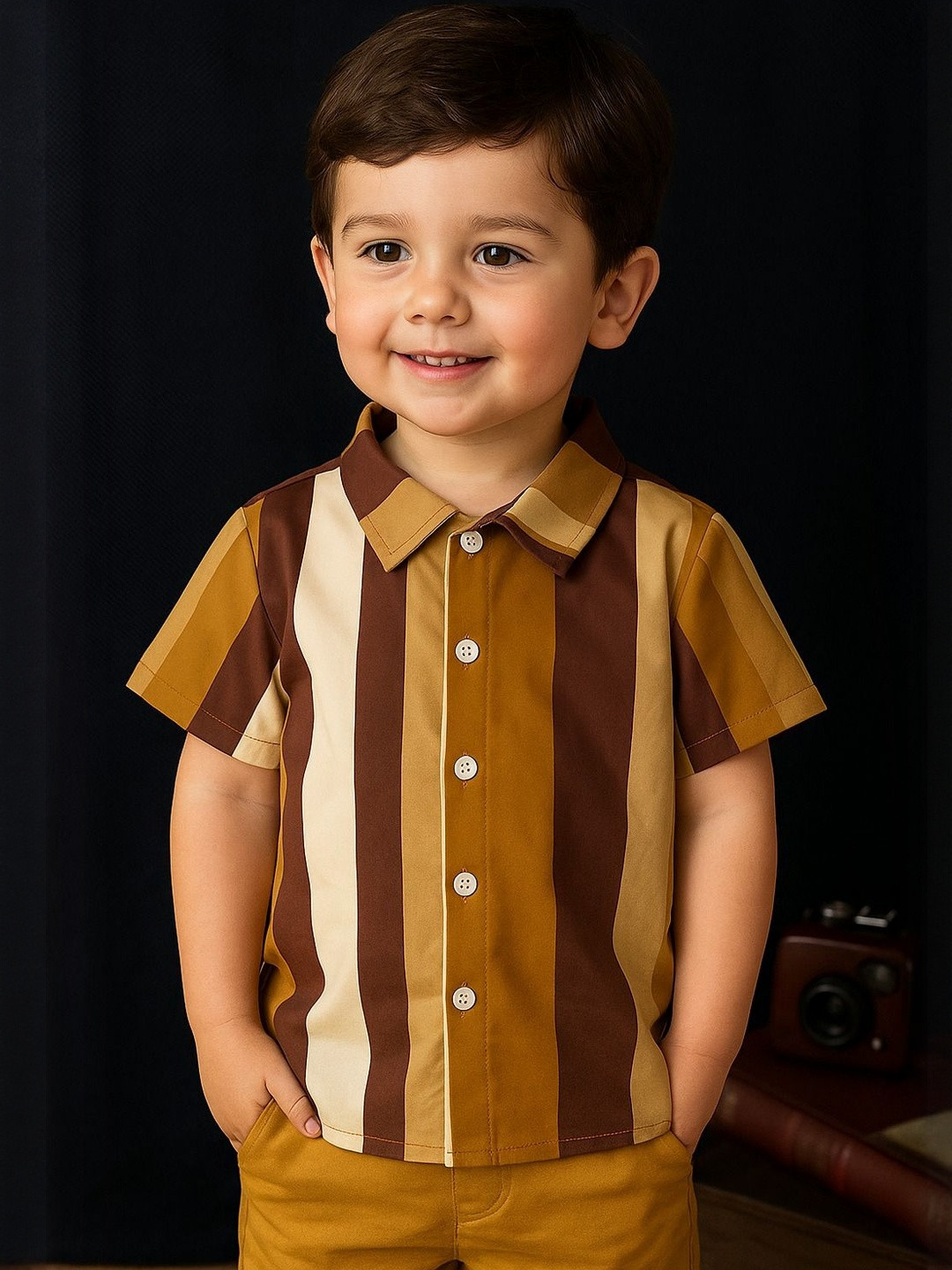 AMBARDI FASHION Boys Multi-Tone Brown Vertical Striped Shirt