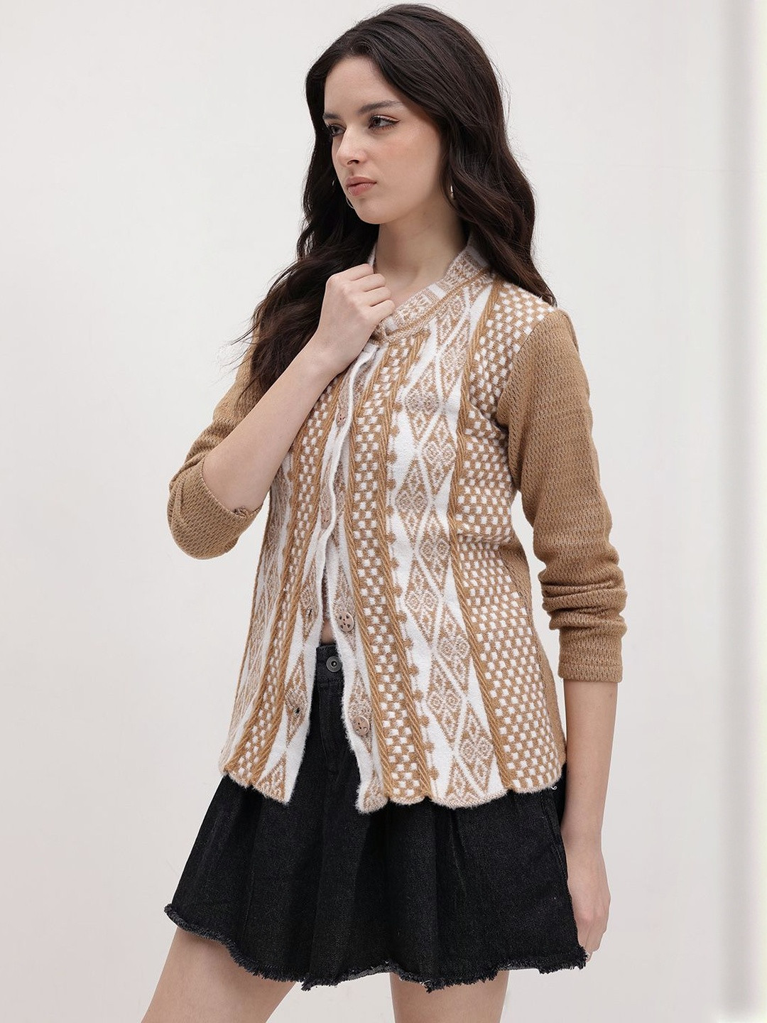 Roadster Women Beige Wool Cardigan Sweaters