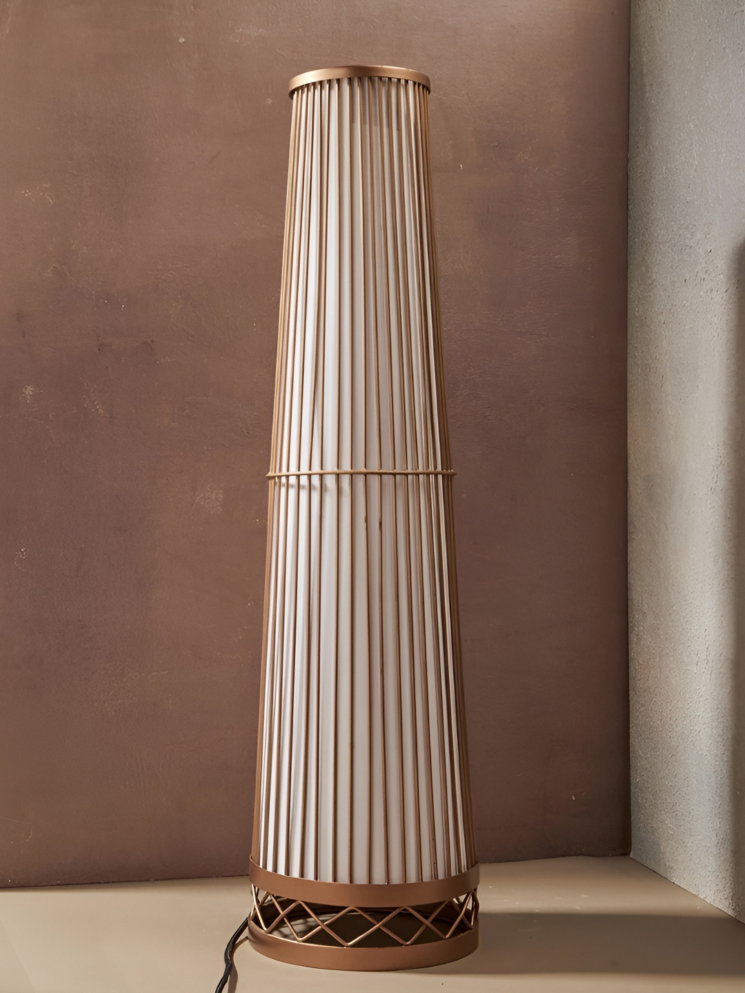 Fabindia Viransha Brown & White Textured Metal Floor Lamp