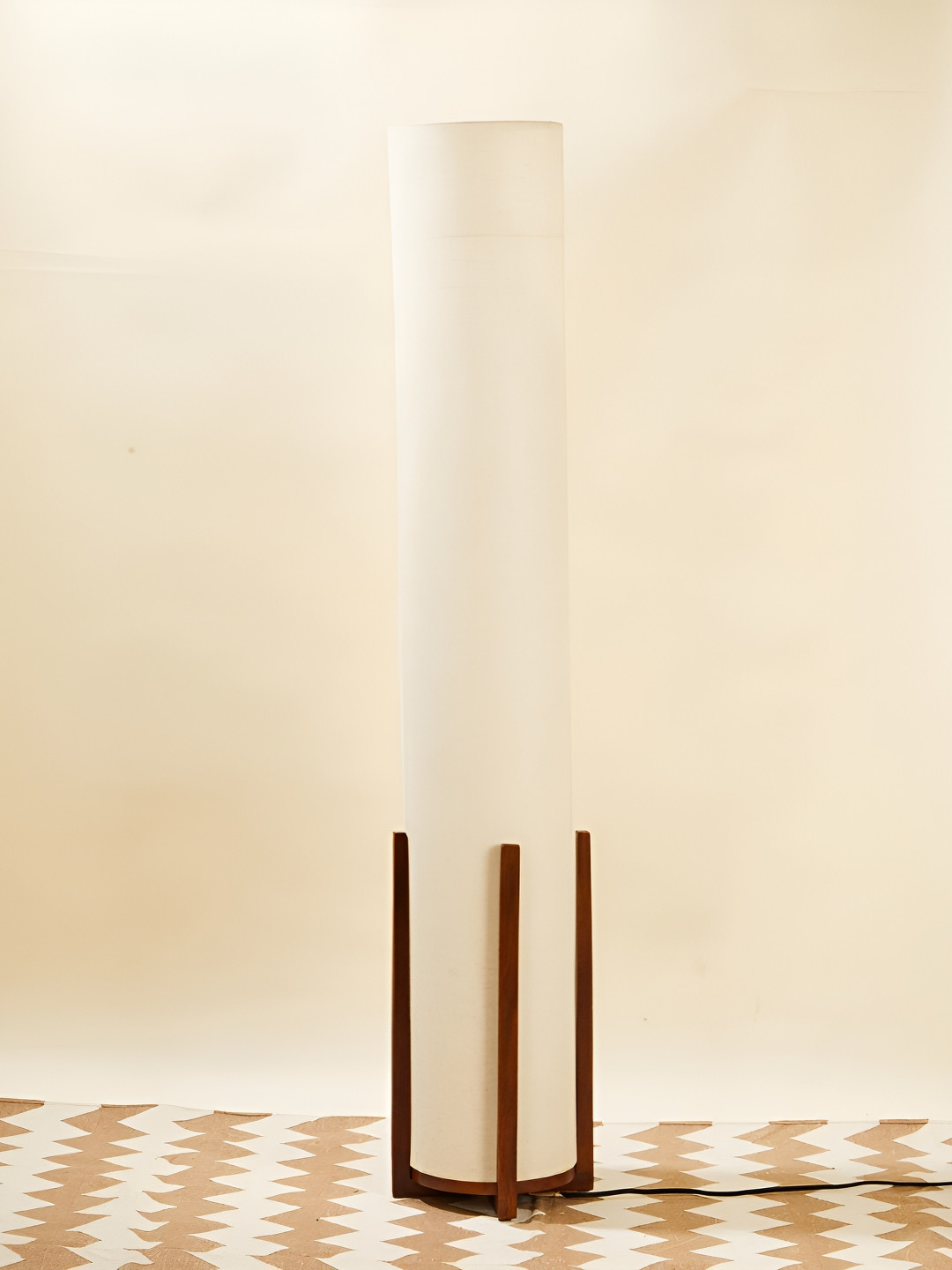 Fabindia Amrit Brown & Beige Textured Wooden Floor Lamp
