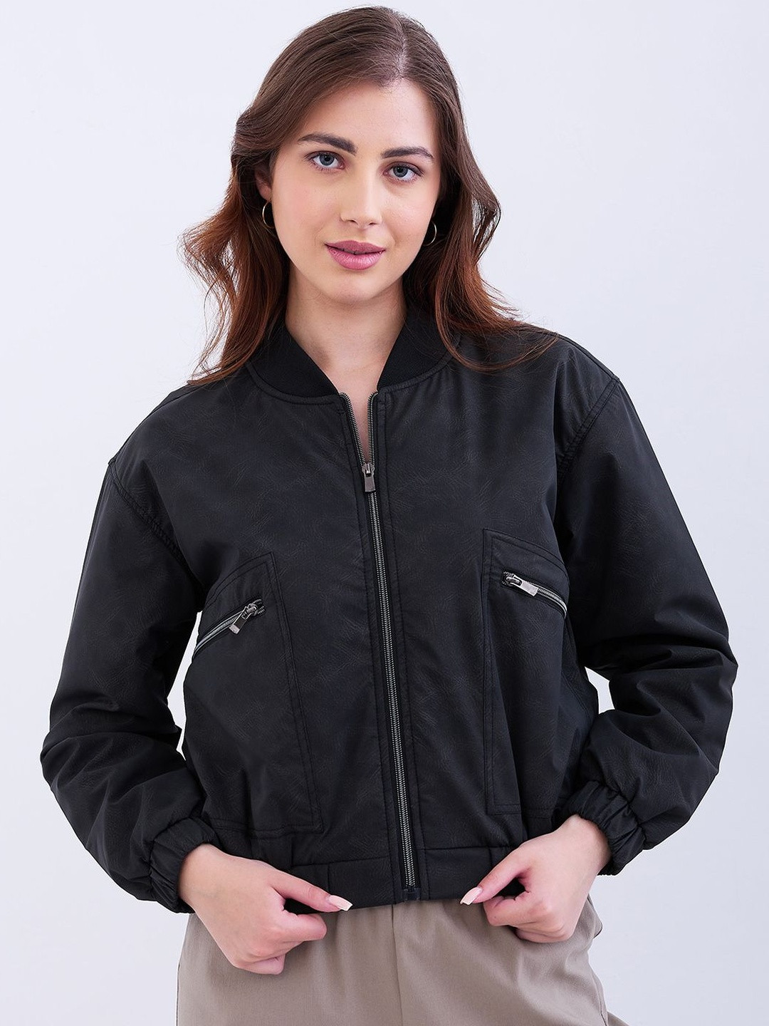 SPYKAR Women Black Polyester PU Coated Jackets