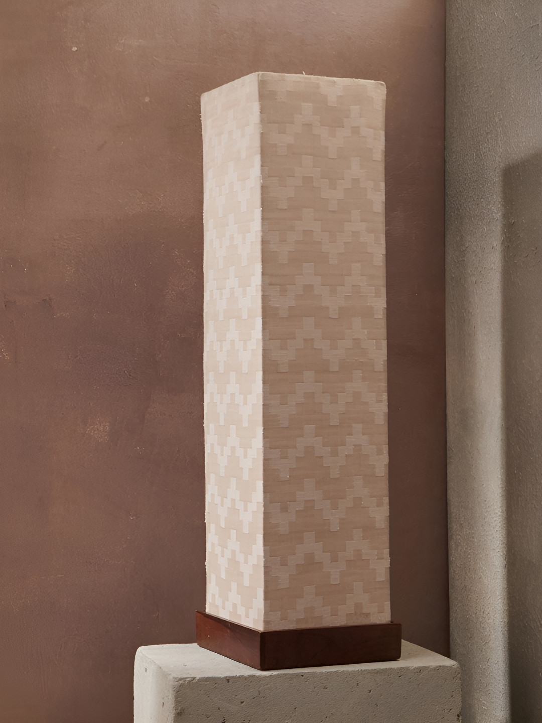 Fabindia Amrit Beige & Brown Printed Cotton Rectangle Table Lamp